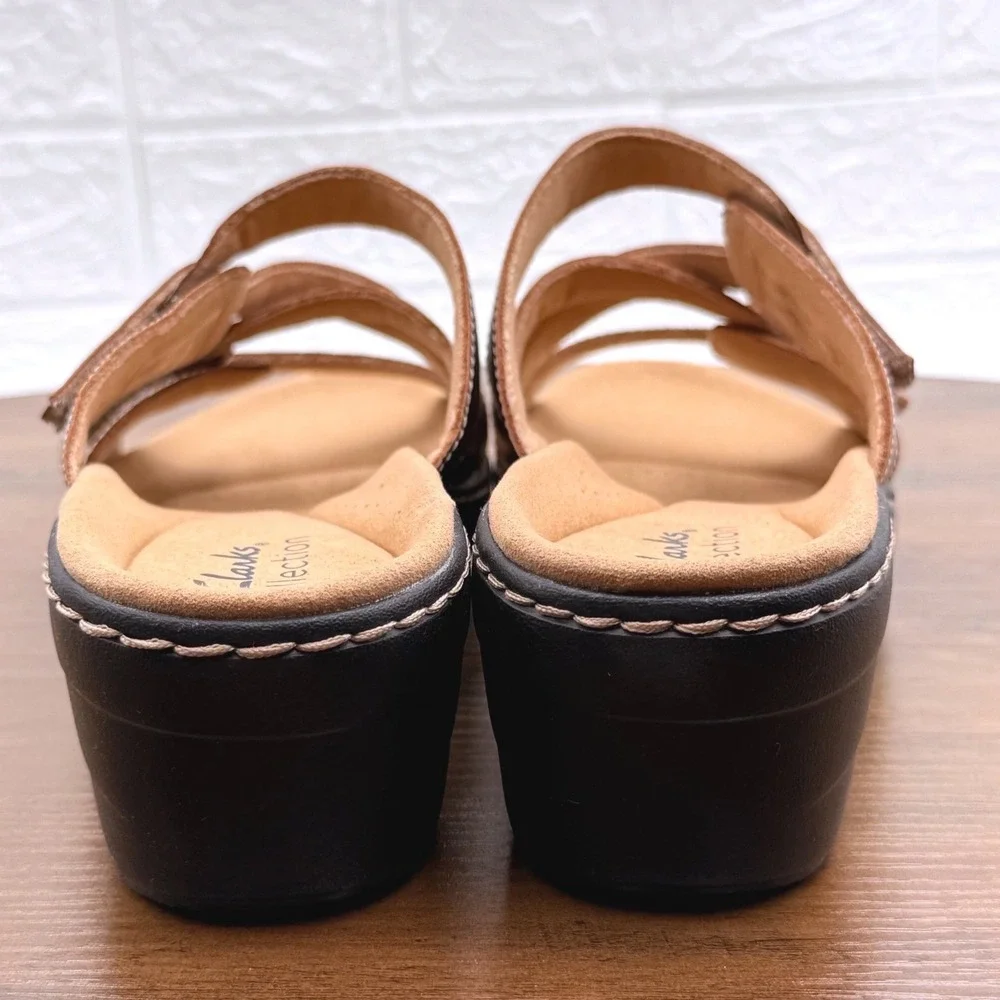 Clarks Merliah Karli Sandals Womens 8.5 Pewter Like New Metallic Wedge Slide